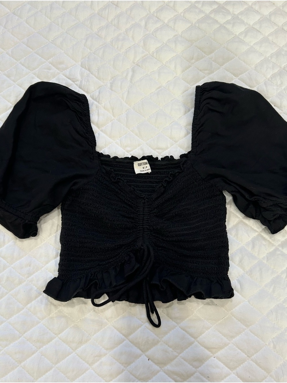 Cotton On Black Smocked Puff Sleeve Crop Top